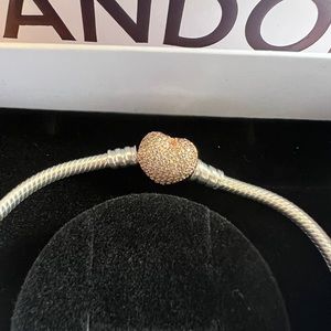 Authentic. Silver with Pave Rose Gold Heart Clasp